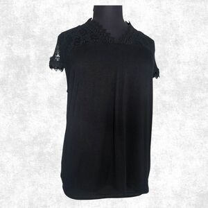INC Black Lace Yoke Blouse Plus Size 3X Short Sleeve Gothic Romantic Top